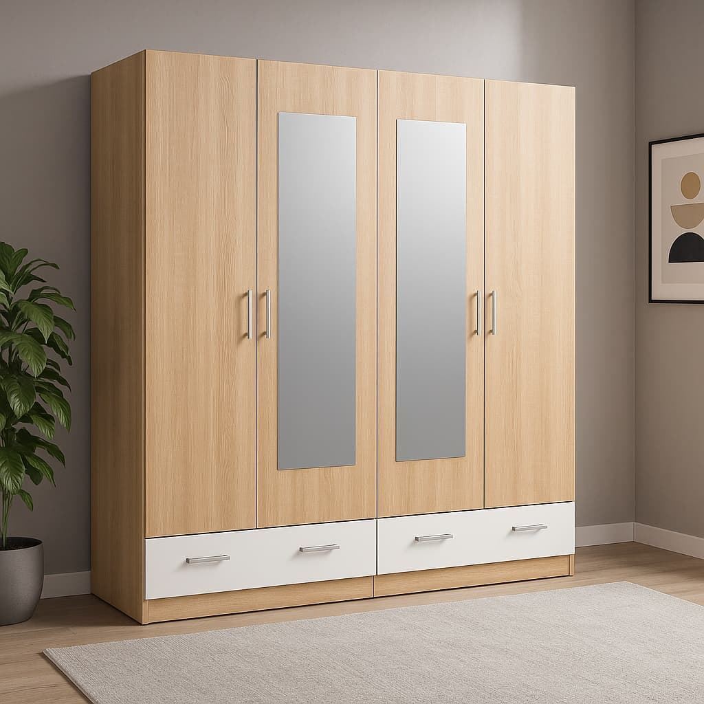 Armario Delta – 4 Puertas con Espejos 200x202 cm en Blanco o Cambrian/Blanco - Imagen 3