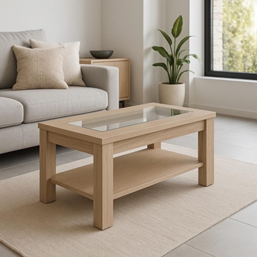 Mesa de Centro Nora – Elevable 100x55 cm en Cambrian y Cristal Blanco - Imagen 1