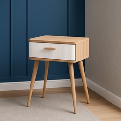 Mesita Laurel – Roble con Cajón Blanco 52x40 cm - Imagen 1