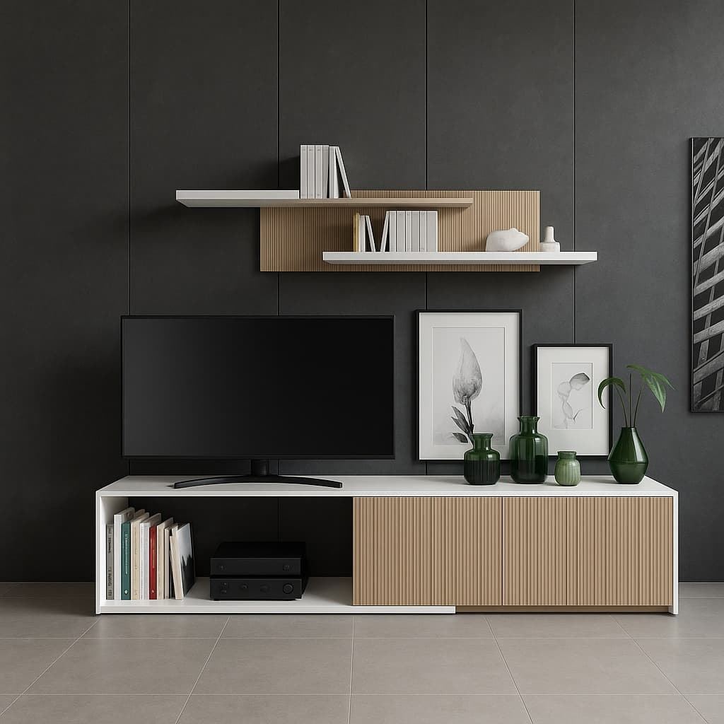 Mueble Apilable Savia – Extensible de 143 a 220 cm en Blanco/Roble - Imagen 1