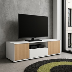 Mueble TV Siena – 143x35 cm en Blanco y Roble - Imagen 1