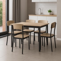 Pack Comedor Lía 110 – Mesa 110x70 cm + 4 Sillas en Roble y Negro - Imagen 1