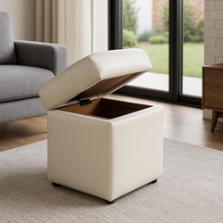 Puff Baúl Arosa – 43x36 cm con Tapa en Polipiel Beige, Chocolate o Blanco - Imagen 1