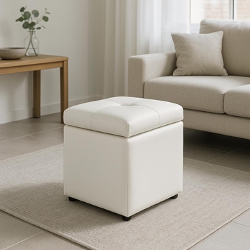 Puff Baúl Arosa – 43x36 cm con Tapa en Polipiel Beige, Chocolate o Blanco - Imagen 2