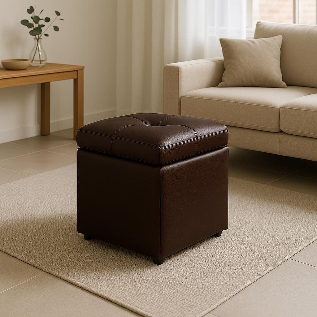 Puff Baúl Arosa – 43x36 cm con Tapa en Polipiel Beige, Chocolate o Blanco - Imagen 3