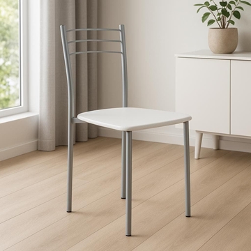 Silla Brisa – 86x40 cm en Polipiel Blanca y Estructura Plata Mate - Imagen 1