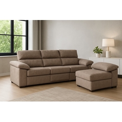 Sofá Chaise Longue Bruma – Con Puff Partido en Color Tierra - Imagen 1