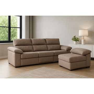 Sofá Chaise Longue Bruma – Con Puff Partido en Color Tierra - Imagen 1
