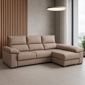 Sofá Chaise Longue Bruma – Con Puff Partido en Color Tierra - Imagen 2